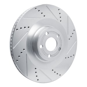 Ford Mustang Mach-E Brake Rotor (1) - Front Right - R1 Concepts - Drilled & Slotted - Silver - `21-`25